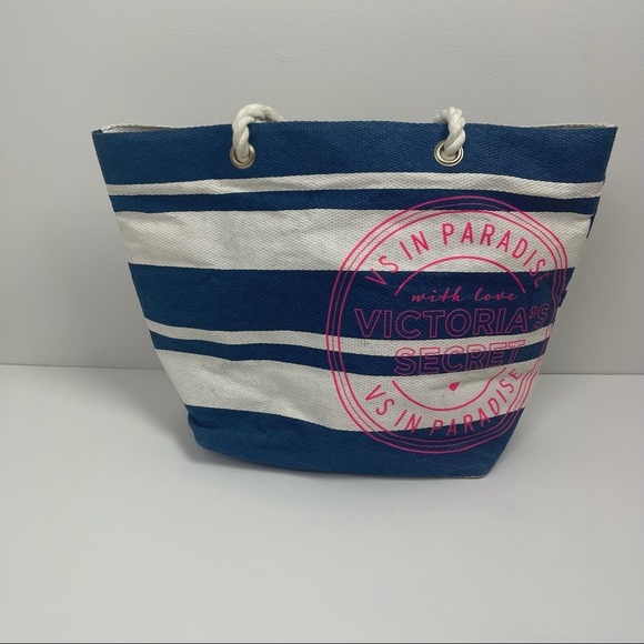 Victoria’s Secret VS in Paradise Blue Striped Tote Beach Bag - Picture 1 of 13